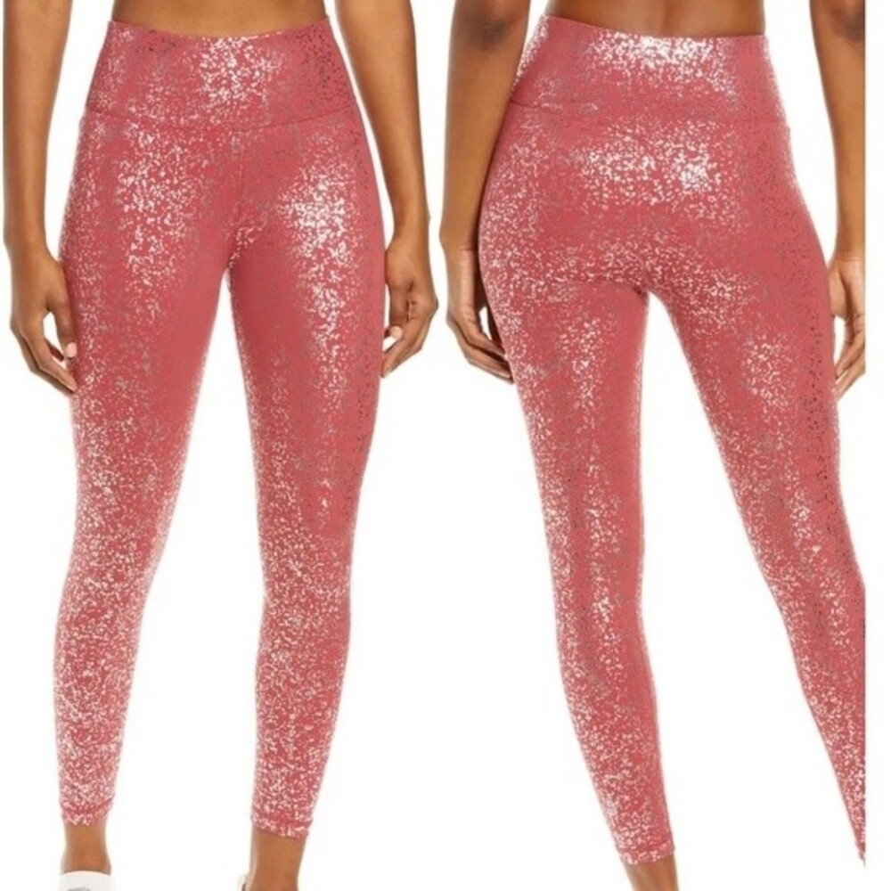 Sweaty Betty 7/8 Goddess Leggings Terrazzo Foil Print High Waisted Red Size XL